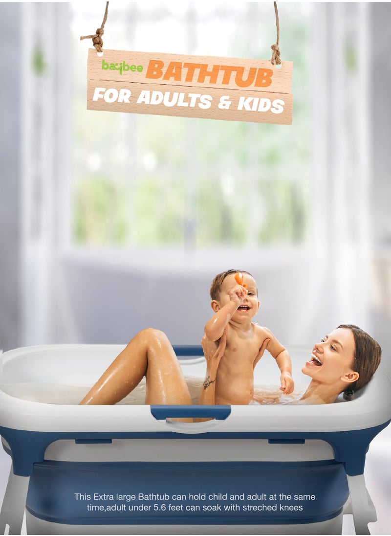 BAYBEE Baybee Haven Foldable Baby Bath Tub for Kids & Adults, Portable Baby Mini Swimming Pool for Kids Teens with Foldable Anti Skid Base, Closing Lid & Drainer, Kids Bathtubs for Adults Boy Girl (Blue)  - Image 3