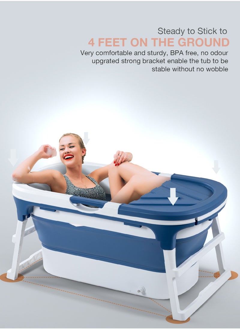 BAYBEE Baybee Haven Foldable Baby Bath Tub for Kids & Adults, Portable Baby Mini Swimming Pool for Kids Teens with Foldable Anti Skid Base, Closing Lid & Drainer, Kids Bathtubs for Adults Boy Girl (Blue)  - Image 4