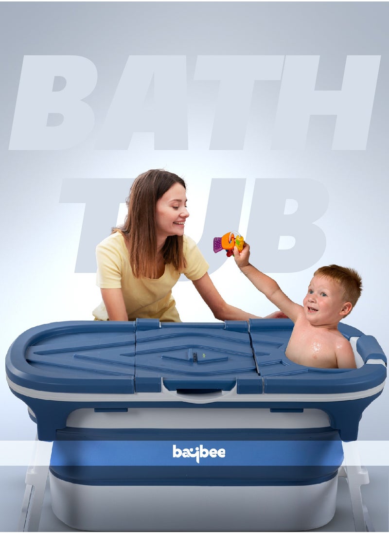 BAYBEE Baybee Haven Foldable Baby Bath Tub for Kids & Adults, Portable Baby Mini Swimming Pool for Kids Teens with Foldable Anti Skid Base, Closing Lid & Drainer, Kids Bathtubs for Adults Boy Girl (Blue)  - Image 2