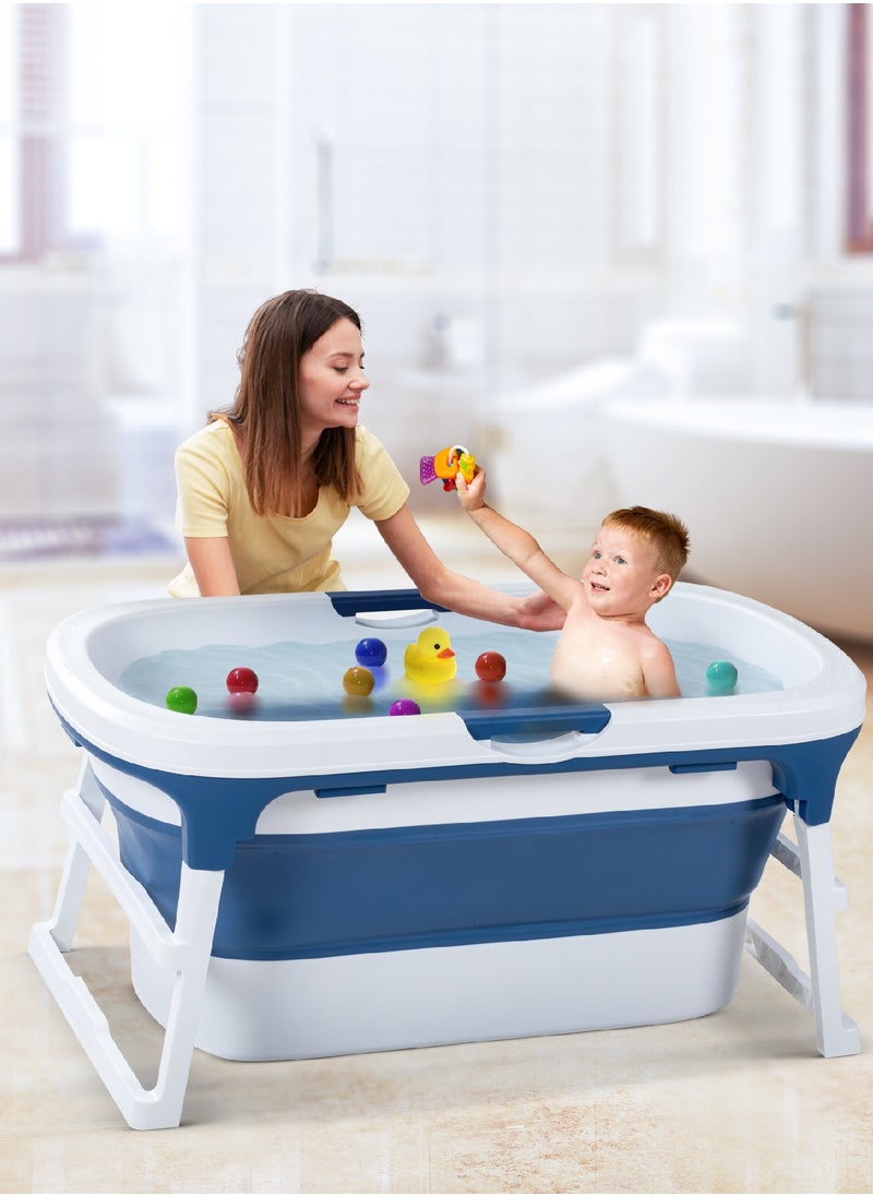 BAYBEE Baybee Haven Foldable Baby Bath Tub for Kids & Adults, Portable Baby Mini Swimming Pool for Kids Teens with Foldable Anti Skid Base, Closing Lid & Drainer, Kids Bathtubs for Adults Boy Girl (Blue)  - Image 1