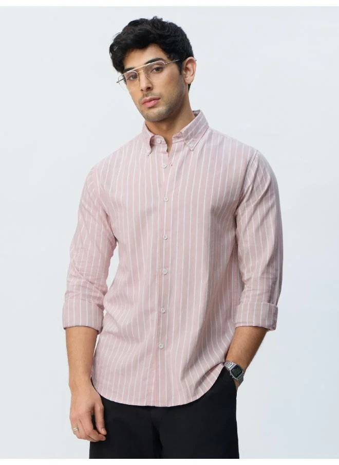 The Souled Store The Souled Store Men Oxford Stripes Pink Mirage Pink Slim Fit Shirts