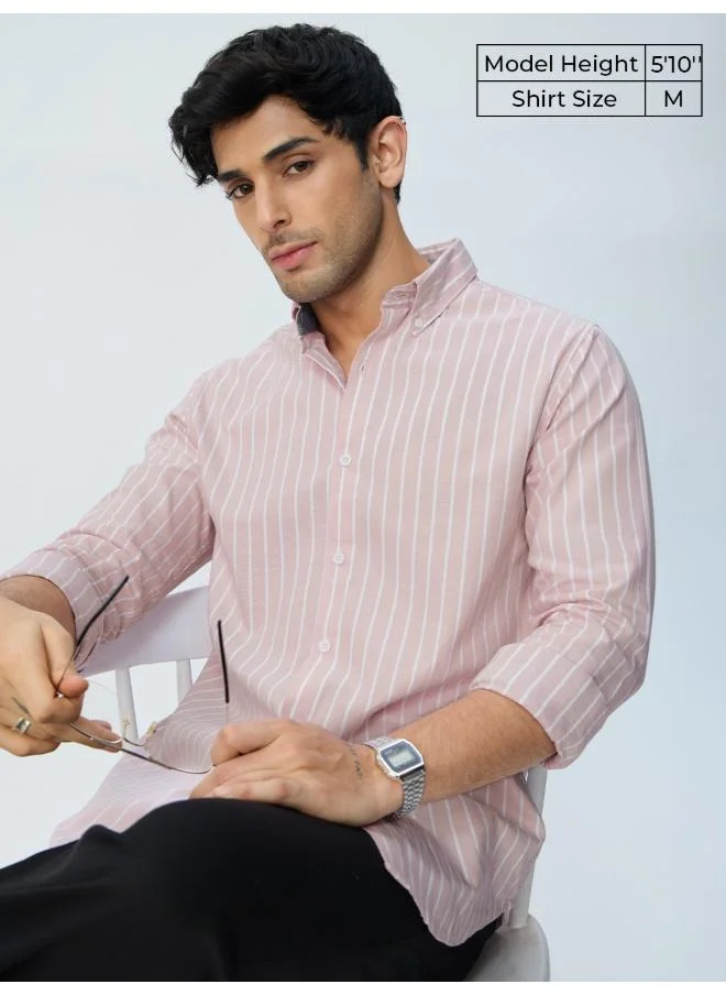 The Souled Store The Souled Store Men Oxford Stripes Pink Mirage Pink Slim Fit Shirts