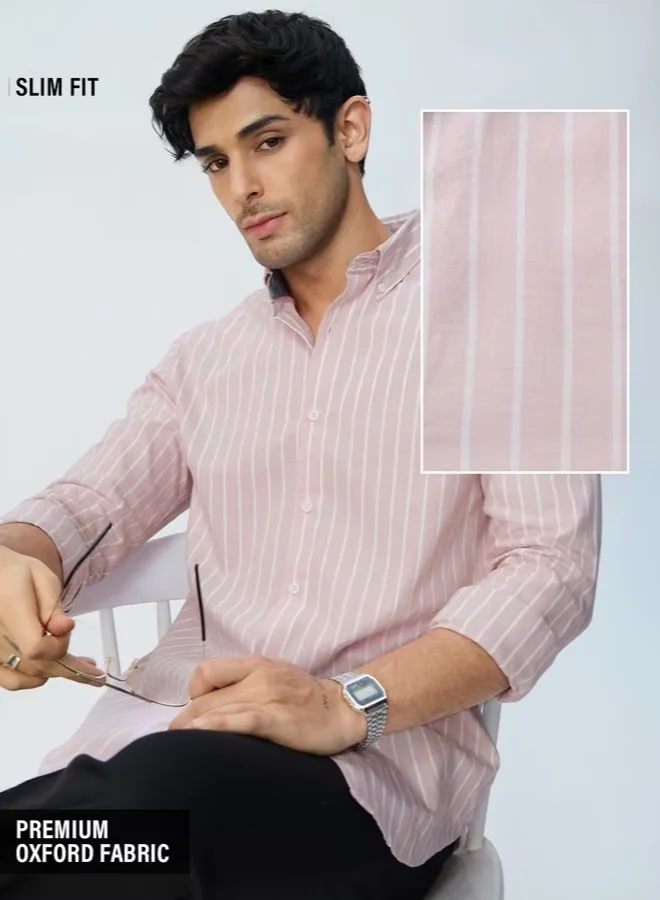 The Souled Store The Souled Store Men Oxford Stripes Pink Mirage Slim Fit Shirts