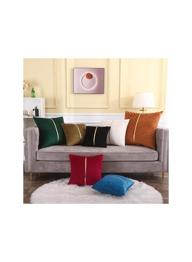 The Bros أغطية وسائد مخملية سوداء 18x18 بوصة عبوة من 2 مع غطاء وسادة جلدية ذهبية للكنبة الفاخرة الحديثة لزفاف غرفة المعيشة غرفة النوم الأريكة الوسادة السرير - Image 3