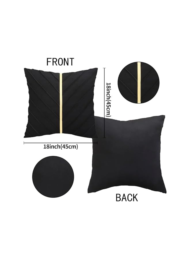 The Bros أغطية وسائد مخملية سوداء 18x18 بوصة عبوة من 2 مع غطاء وسادة جلدية ذهبية للكنبة الفاخرة الحديثة لزفاف غرفة المعيشة غرفة النوم الأريكة الوسادة السرير - Image 2