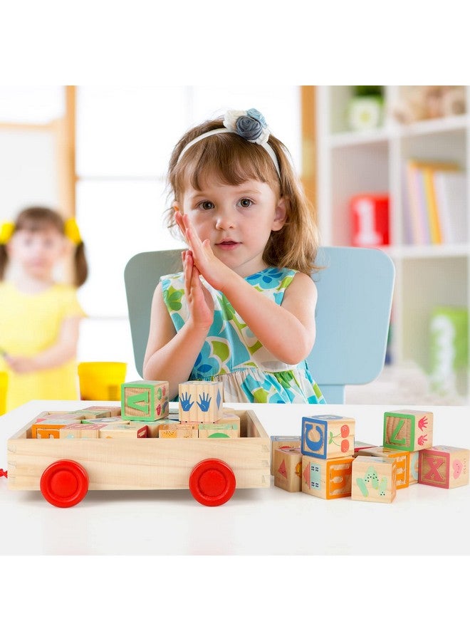 Joqutoys Wooden Building Blocks for Toddlers 1-3, Large Wood Baby Stacking Blocks Set for Kids, 30 PCS Alphabet Blocks with Toy Wagon, Educational Wooden Toys for Boys Girls Gifts 1.65" - Image 2