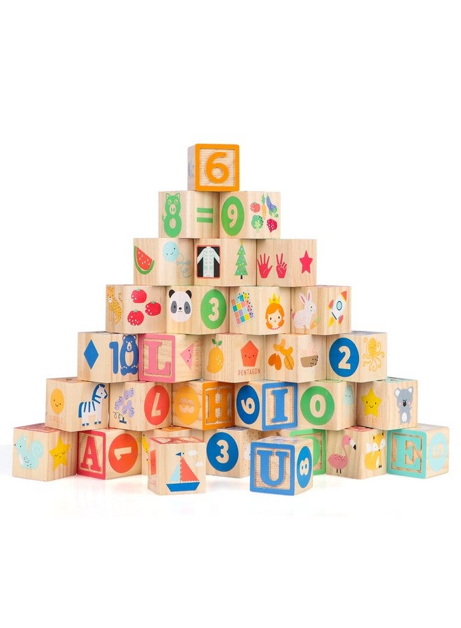 Joqutoys Wooden Building Blocks for Toddlers 1-3, Large Wood Baby Stacking Blocks Set for Kids, 30 PCS Alphabet Blocks with Toy Wagon, Educational Wooden Toys for Boys Girls Gifts 1.65" - Image 4