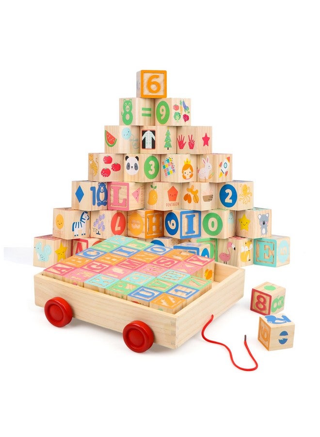 Joqutoys Wooden Building Blocks for Toddlers 1-3, Large Wood Baby Stacking Blocks Set for Kids, 30 PCS Alphabet Blocks with Toy Wagon, Educational Wooden Toys for Boys Girls Gifts 1.65" - Image 1