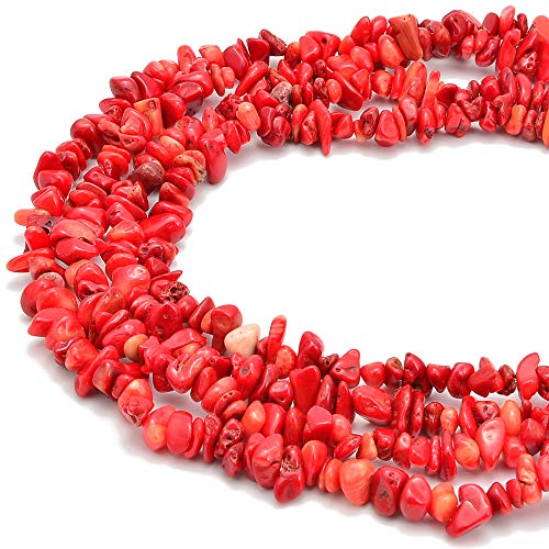 PLTbeads 5-8mm Natral Healing Gemstone Waist Bracelets Necklace Kit Irregular Stone DIY Crafts Design Jewelry Making 1 Strand per Bag Approxi 34 inch (Red Coral Chips) - Image 1