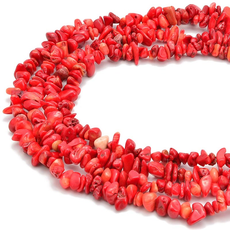 PLTbeads 5-8mm Natral Healing Gemstone Waist Bracelets Necklace Kit Irregular Stone DIY Crafts Design Jewelry Making 1 Strand per Bag Approxi 34 inch (Red Coral Chips) - Image 5