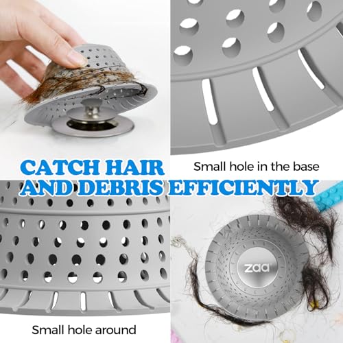 zaa Shower Drain Hair Catcher, 2 Pack Silicone Collapsible Bathtub Drain Cover Dog Hair Catcher & Protector for Pop-Up & Regular Drains of Shower, Bathtub, Tub, Bathroom, Diameter 4.5" - Image 4