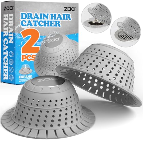zaa Shower Drain Hair Catcher, 2 Pack Silicone Collapsible Bathtub Drain Cover Dog Hair Catcher & Protector for Pop-Up & Regular Drains of Shower, Bathtub, Tub, Bathroom, Diameter 4.5" - Image 1
