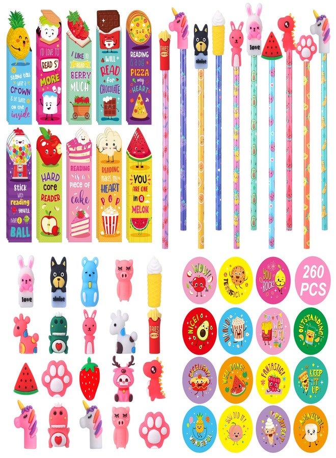 Teling 260 Pcs Scented Bookmarks and Smelly Pencils with Cute Toppers Set Include Scratch and Sniff Stickers Fun Pencils Fruit Food Theme Gift for Study Supplies - Image 1