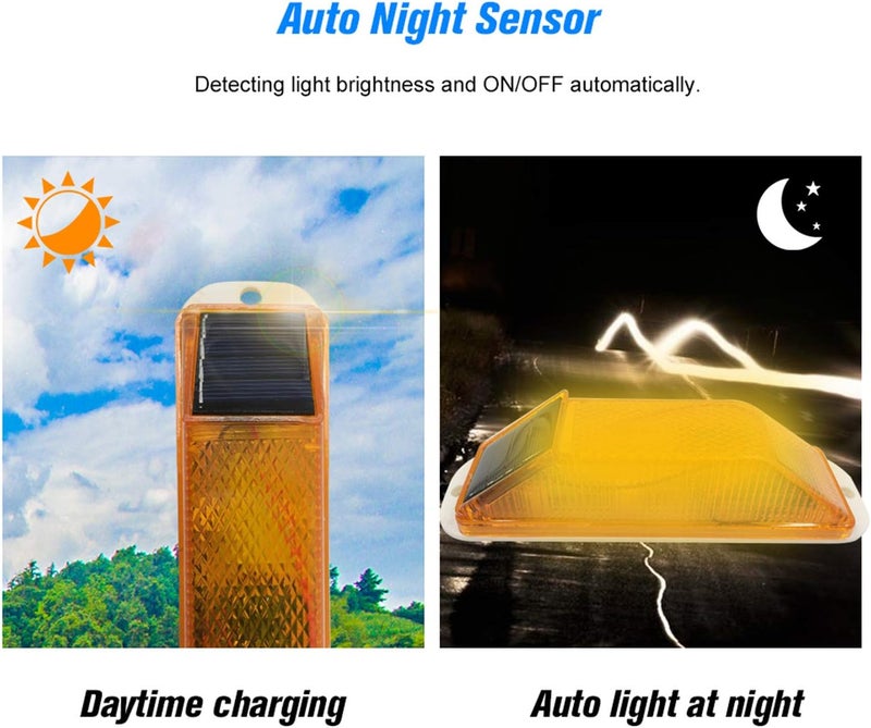 risoon Solar Strobe Warning Light: Sensitive LED Warning Lamp High Bright Waterproof IP65 Flashing Beacon Barricade Construction Safety Traffic Light for Driveways Dock (Yellow) - Image 2