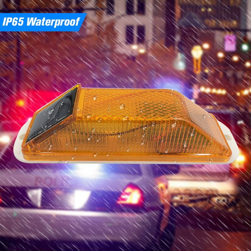 risoon Solar Strobe Warning Light: Sensitive LED Warning Lamp High Bright Waterproof IP65 Flashing Beacon Barricade Construction Safety Traffic Light for Driveways Dock (Yellow) - Image 3