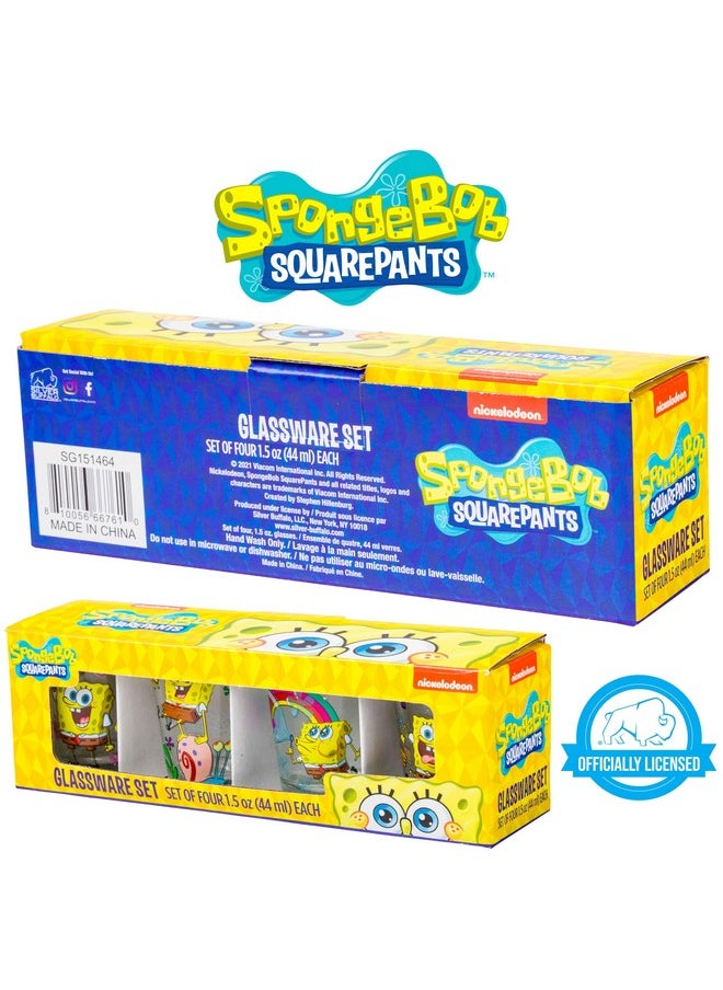 Silver Buffalo - Silver Buffalo SpongeBob SquarePants Poses Floral Krabby Patty 4-Pack Mini Glass Set, 1.5 Ounces - Image 1