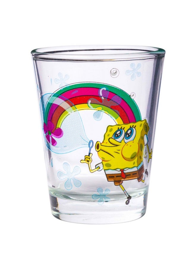 Silver Buffalo - Silver Buffalo SpongeBob SquarePants Poses Floral Krabby Patty 4-Pack Mini Glass Set, 1.5 Ounces - Image 1