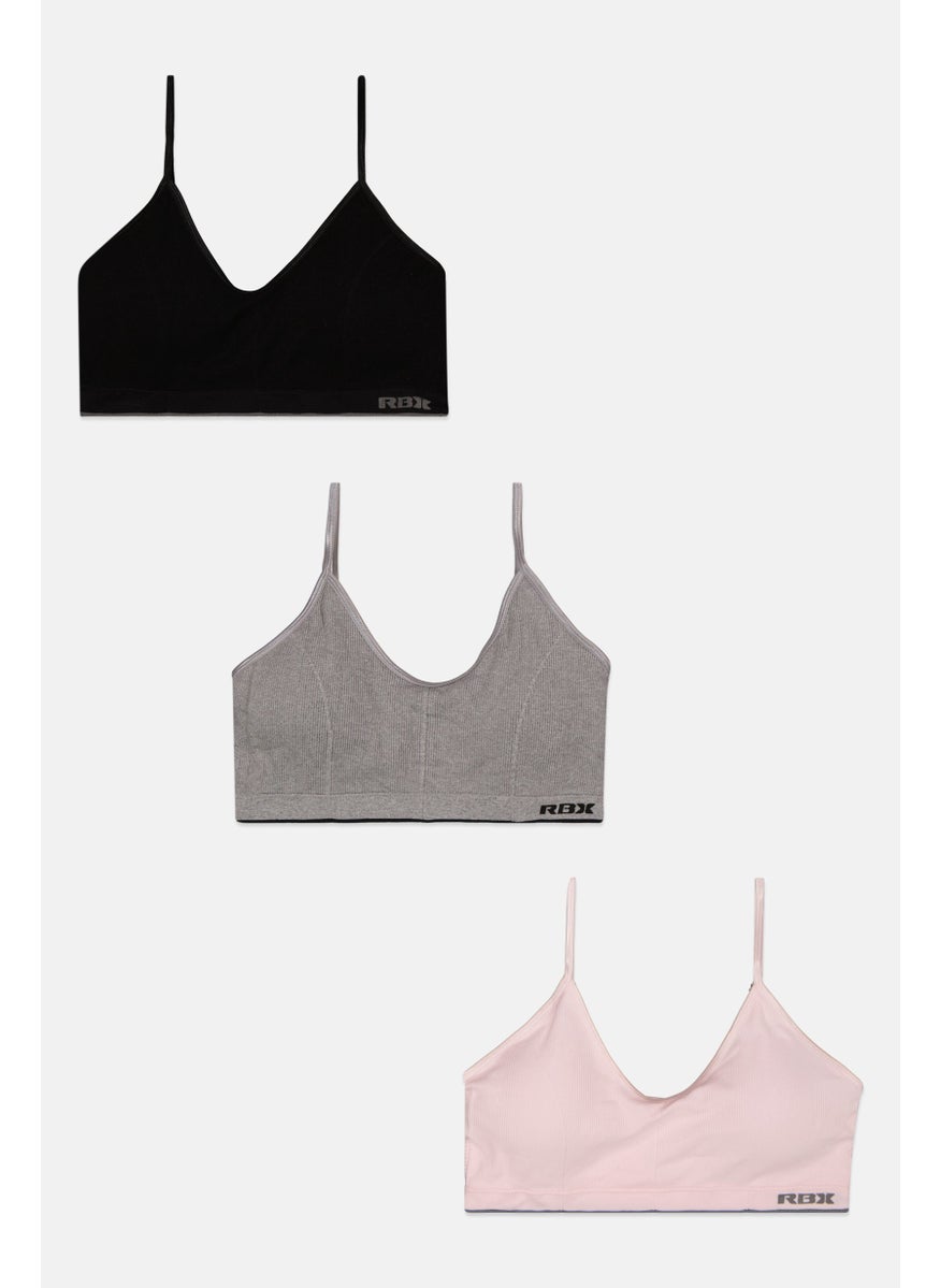 RBX Women 3 Pieces Removable Pads Bralette, Pink  - Image 1