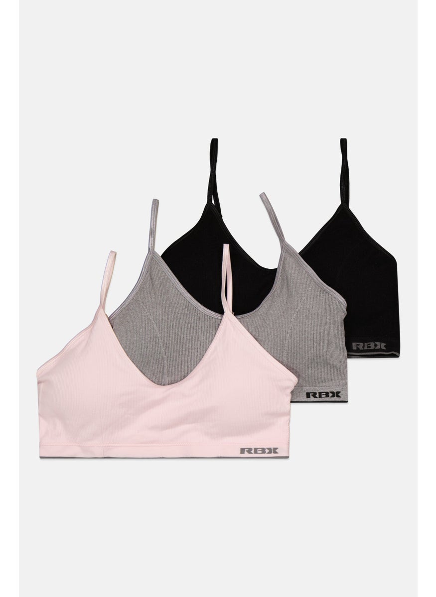 RBX Women 3 Pieces Removable Pads Bralette, Pink  - Image 3