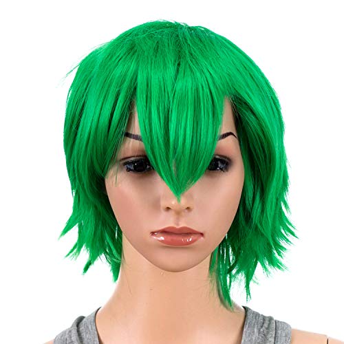 SWACC Unisex Fashion Spiky Layered Short Anime Cosplay Wig for Men and Women (St Patricks Green) - Image 2