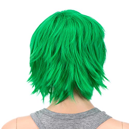 SWACC Unisex Fashion Spiky Layered Short Anime Cosplay Wig for Men and Women (St Patricks Green) - Image 3