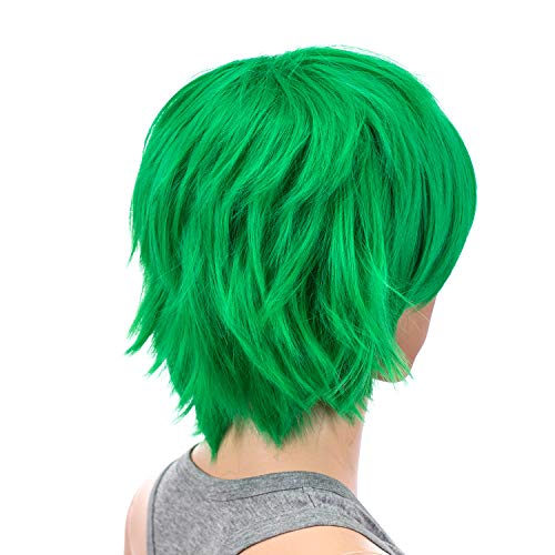 SWACC Unisex Fashion Spiky Layered Short Anime Cosplay Wig for Men and Women (St Patricks Green) - Image 5