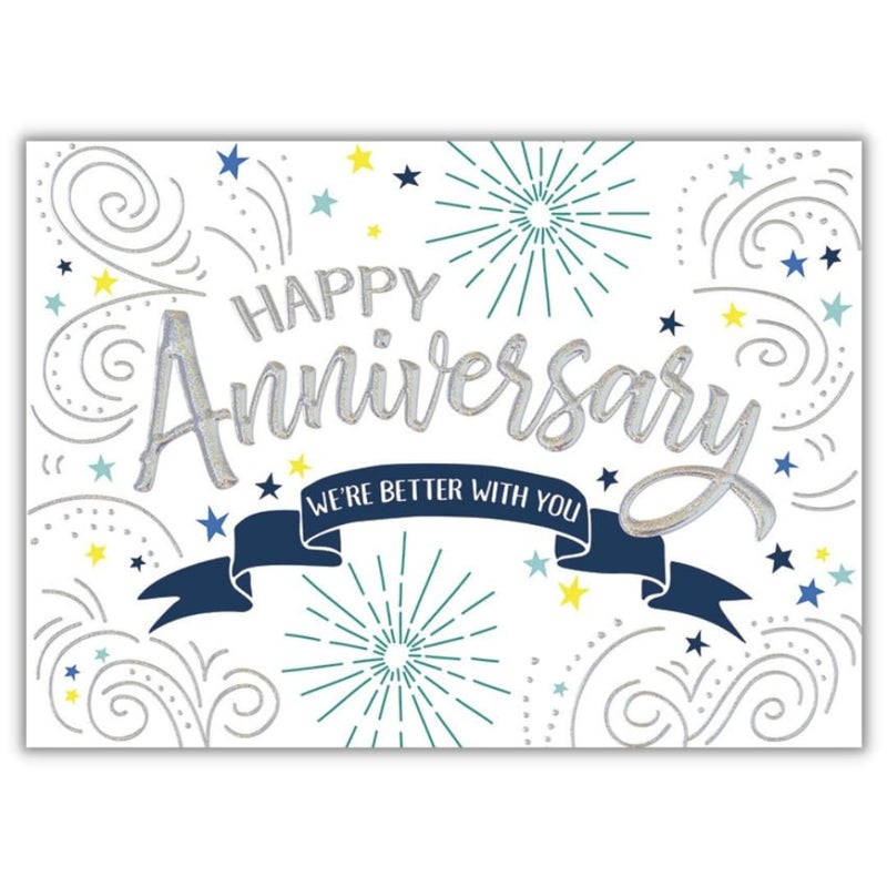 25 Employee Anniversary Cards Confetti and Stars Design with Silver Holographic Foil Embossing 26 White Envelopes FSC Mix
