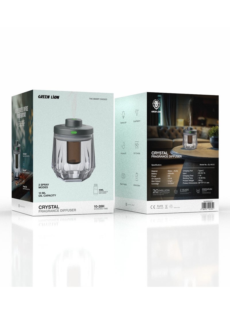 GREEN LION Crystal Fragrance Diffuser with 3 Spray Modes and 4 Hrs Auto-Off 10mL / Rechargeable Air Fragrance Diffuser / Breathing Light / 28 Hrs Working Time - Gray - Image 3