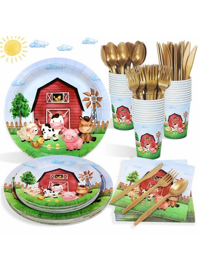 Heboland 175 Pcs Farm Birthday Decorations Plates Set 25 Guests, Farm Animals Theme Baby Shower Watercolor Paper Plates Napkins Cups Cutlery Set Party Supplies - Image 1