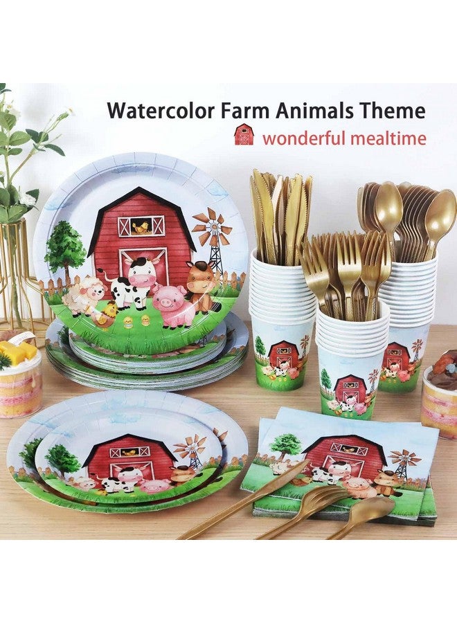 Heboland 175 Pcs Farm Birthday Decorations Plates Set 25 Guests, Farm Animals Theme Baby Shower Watercolor Paper Plates Napkins Cups Cutlery Set Party Supplies - Image 5