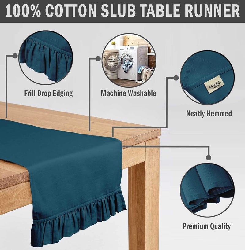 Vargottam Teal Blue Home Décor Kitchen Table Decor Home Frill Table Runner-14 x 108 Inch - Image 4
