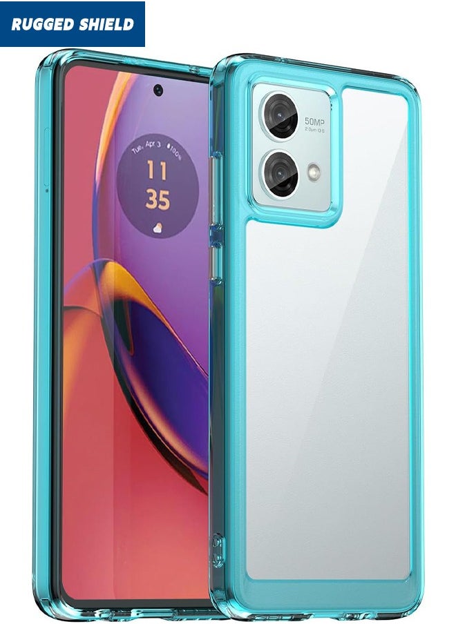 RUGGED SHIELD - Case for Motorola Moto G84 5G, Clear Acrylic Hard Back Panel+Soft TPU Bumper, Defend from Drop/Scratch/Slip/Anti Fingerprint Protective Back Cover for Motorola Moto G84 5G (Clear/Blue) - Image 1