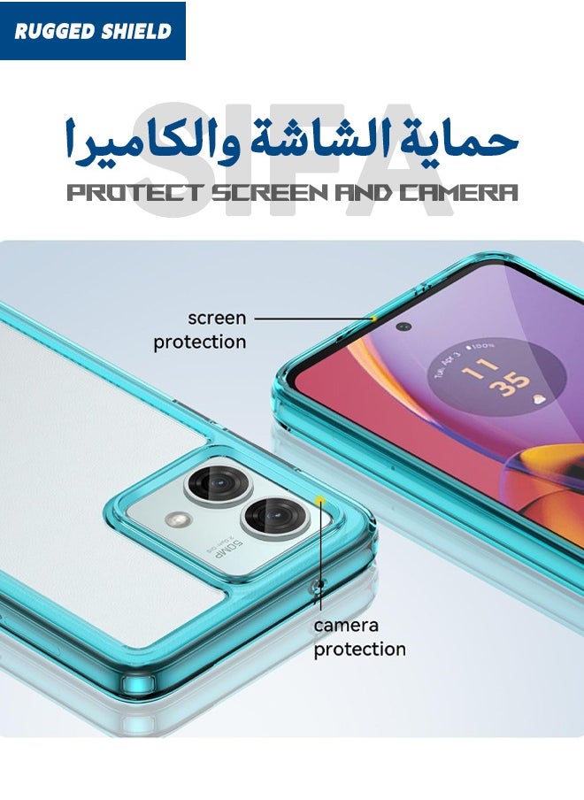 RUGGED SHIELD - Case for Motorola Moto G84 5G, Clear Acrylic Hard Back Panel+Soft TPU Bumper, Defend from Drop/Scratch/Slip/Anti Fingerprint Protective Back Cover for Motorola Moto G84 5G (Clear/Blue) - Image 1