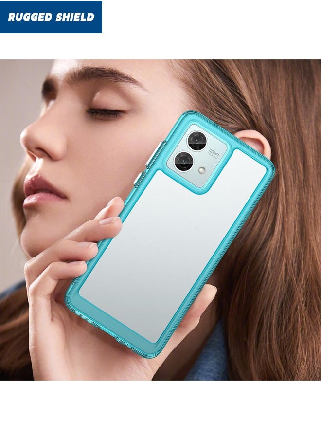 RUGGED SHIELD - Case for Motorola Moto G84 5G, Clear Acrylic Hard Back Panel+Soft TPU Bumper, Defend from Drop/Scratch/Slip/Anti Fingerprint Protective Back Cover for Motorola Moto G84 5G (Clear/Blue) - Image 1