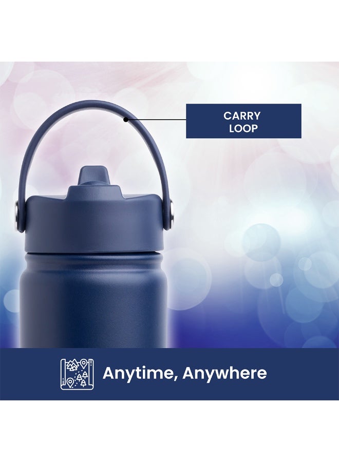 Bamboo Bark 750 ML Insulated Water Bottle with Sipper Lid – Stainless Steel Double Wall Vacuum Flask for Hot & Cold Water Leak-Proof, Reusable Sports Thermos Bottle - (Deep Navy) - Image 3