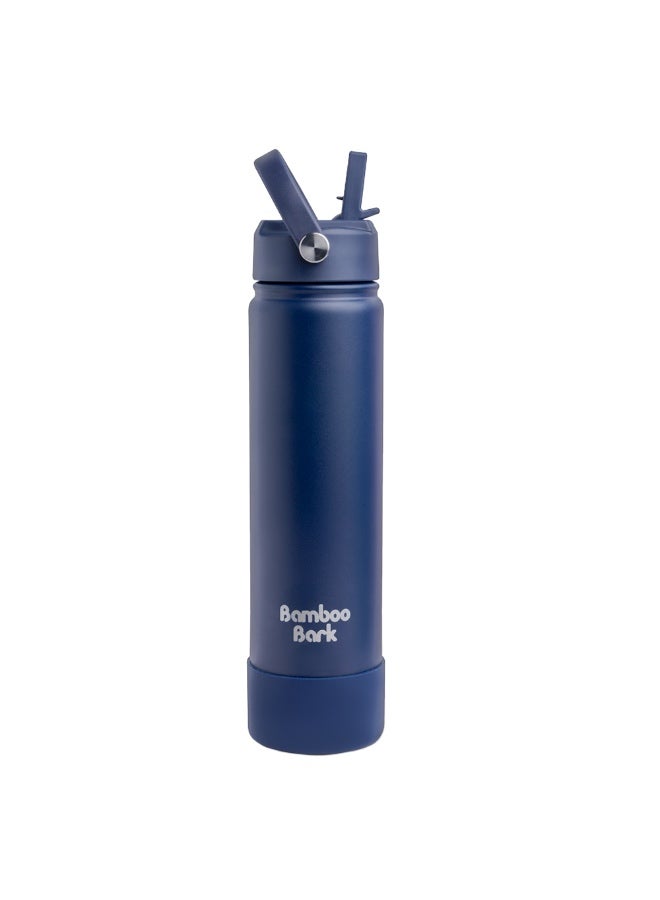Bamboo Bark 750 ML Insulated Water Bottle with Sipper Lid – Stainless Steel Double Wall Vacuum Flask for Hot & Cold Water Leak-Proof, Reusable Sports Thermos Bottle - (Deep Navy) - Image 1