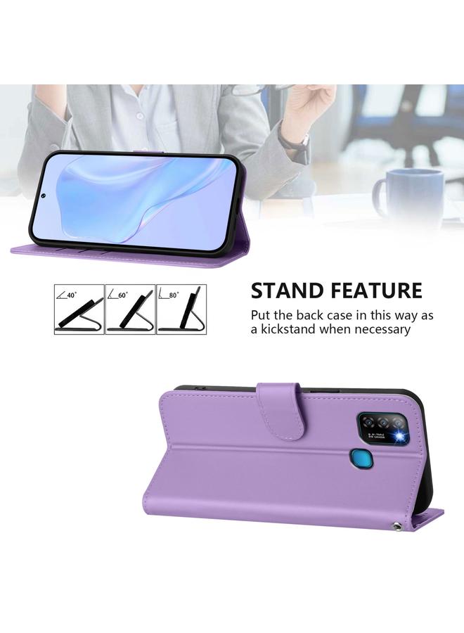 Zaboon Case For Infinix Smart 5 Skin Feel Solid Color Leather Phone Case with Lanyard - Image 3