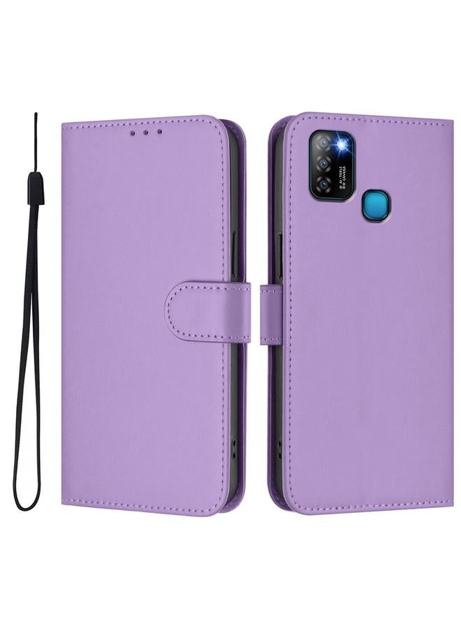 Zaboon Case For Infinix Smart 5 Skin Feel Solid Color Leather Phone Case with Lanyard - Image 2