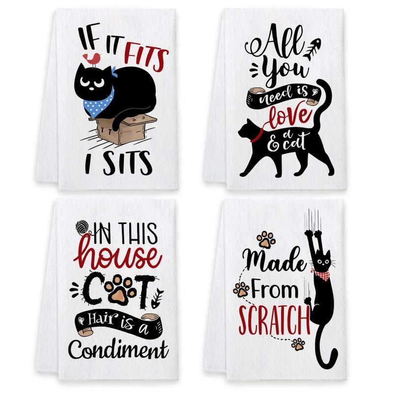 Bonsai Tree Cat Kitchen Towels Set of 4 Cat Lover Gifts for Mom Women Cute Funny Dish Tea Towels Housewarming Gifts for New Home Decor