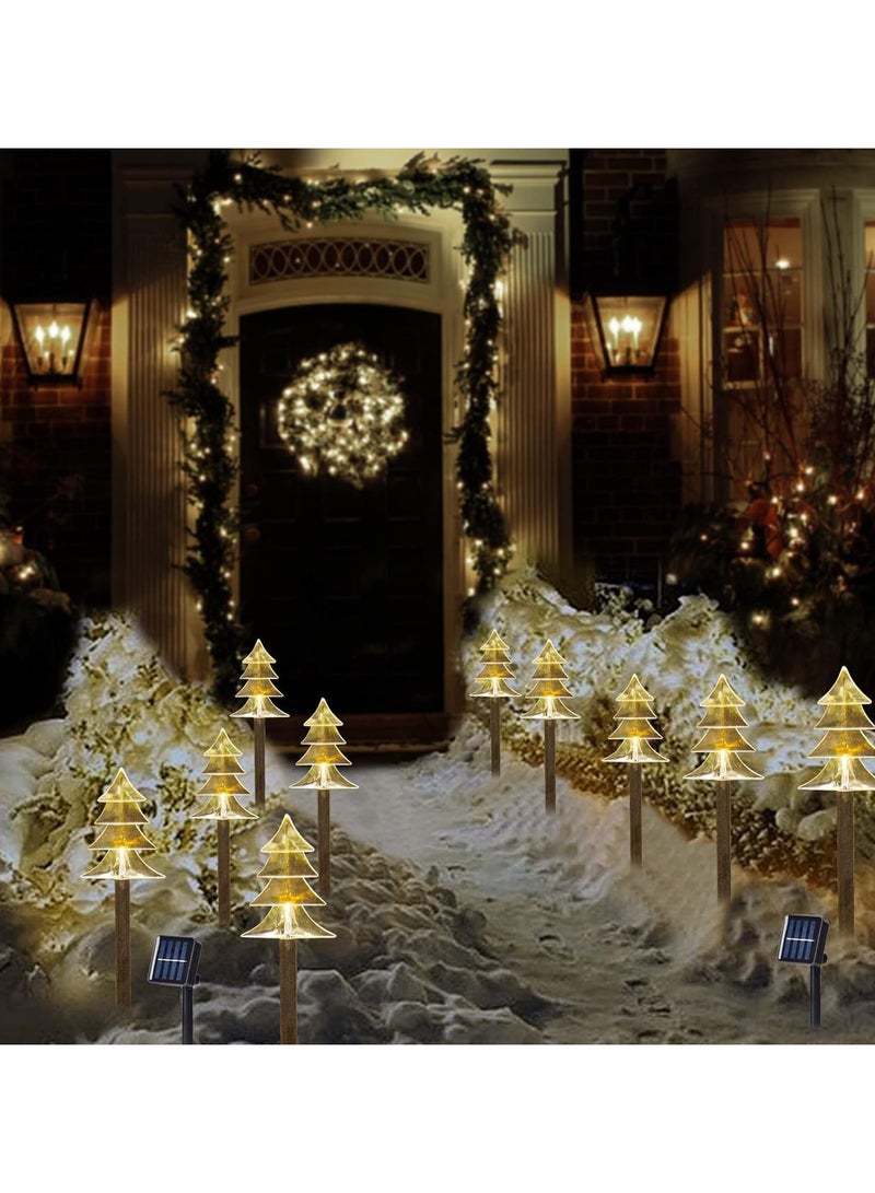AUTOYSUR أضواء مسار شمسية لعيد الميلاد، مجموعة من 5 أضواء عيد الميلاد المقاومة للماء، زينة عيد الميلاد، أضواء LED للحديقة والفناء ومسار الديكور (5PCS-أبيض دافئ-شجرة) - Image 4