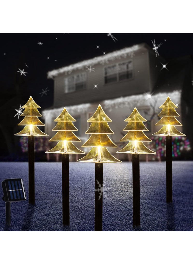 AUTOYSUR أضواء مسار شمسية لعيد الميلاد، مجموعة من 5 أضواء عيد الميلاد المقاومة للماء، زينة عيد الميلاد، أضواء LED للحديقة والفناء ومسار الديكور (5PCS-أبيض دافئ-شجرة) - Image 2