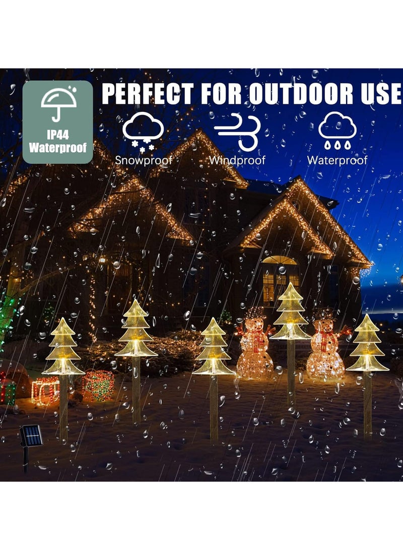 AUTOYSUR أضواء مسار شمسية لعيد الميلاد، مجموعة من 5 أضواء عيد الميلاد المقاومة للماء، زينة عيد الميلاد، أضواء LED للحديقة والفناء ومسار الديكور (5PCS-أبيض دافئ-شجرة) - Image 5