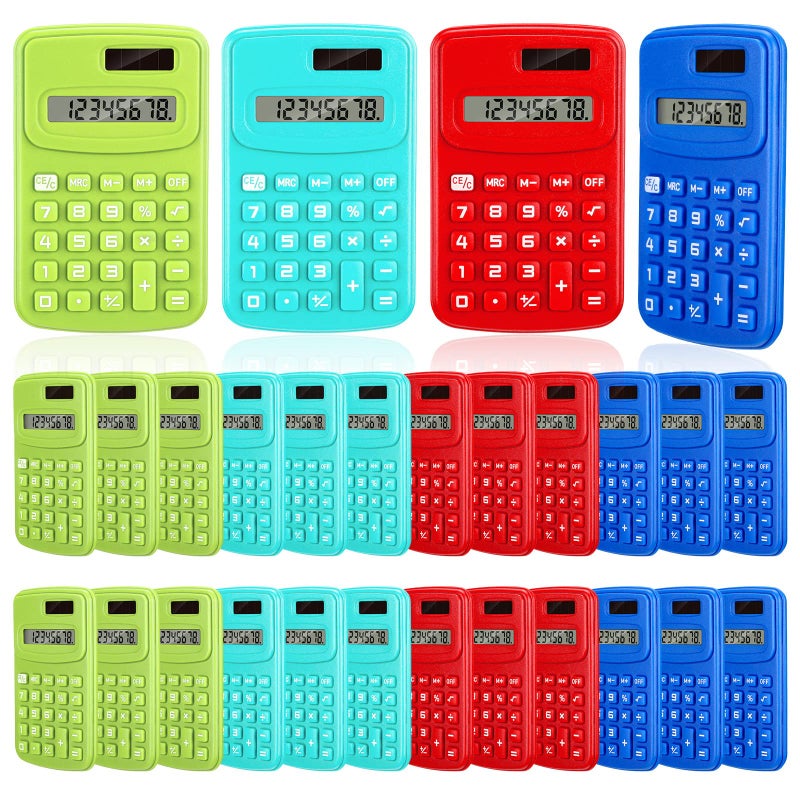 LEIFIDE 24 Pack Pocket Calculator Small Bulk Basic 4 Function Calculator 8 Digit Display Battery Powered for Desktop Home Office School Student KidsClassic Colors