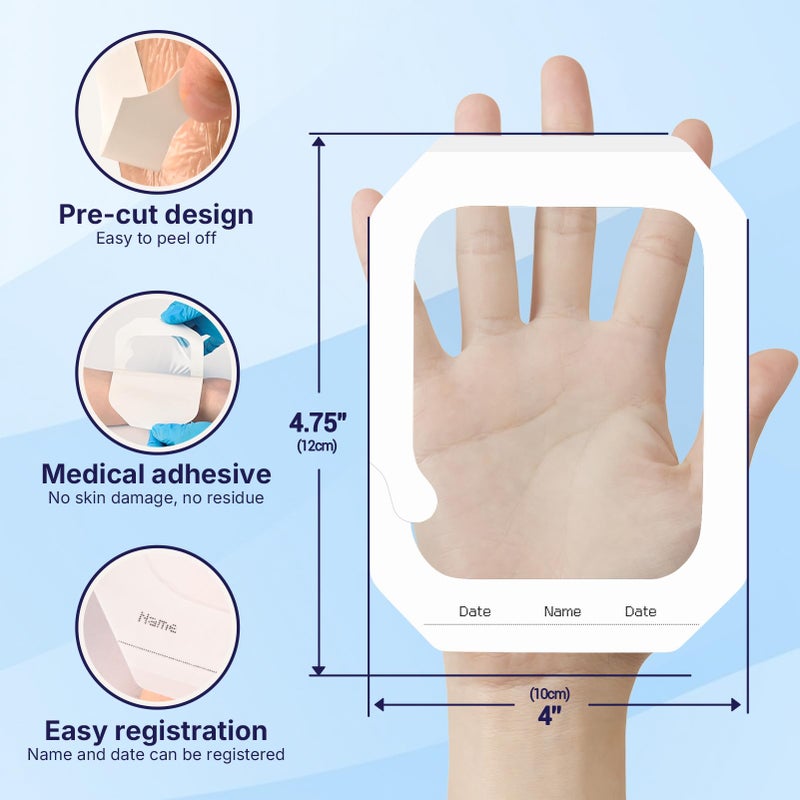 Clearshield 50 Pack Transparent Film Dressing, 4" x 4.75" Waterproof Bandages Breathable Hypoallergenic, Adhesive Patch for Post Surgical Shower, IV Shield, Tattoo Aftercare - Image 2