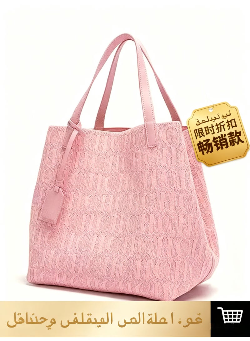 CH CH CHCH Luxury Pink Monogram Tote Bag for Women - Exclusive CHCH Logo Pattern Handbag - Spacious, Stylish & Durable - Must-Have Fashion Item for Saudi Women - Image 1