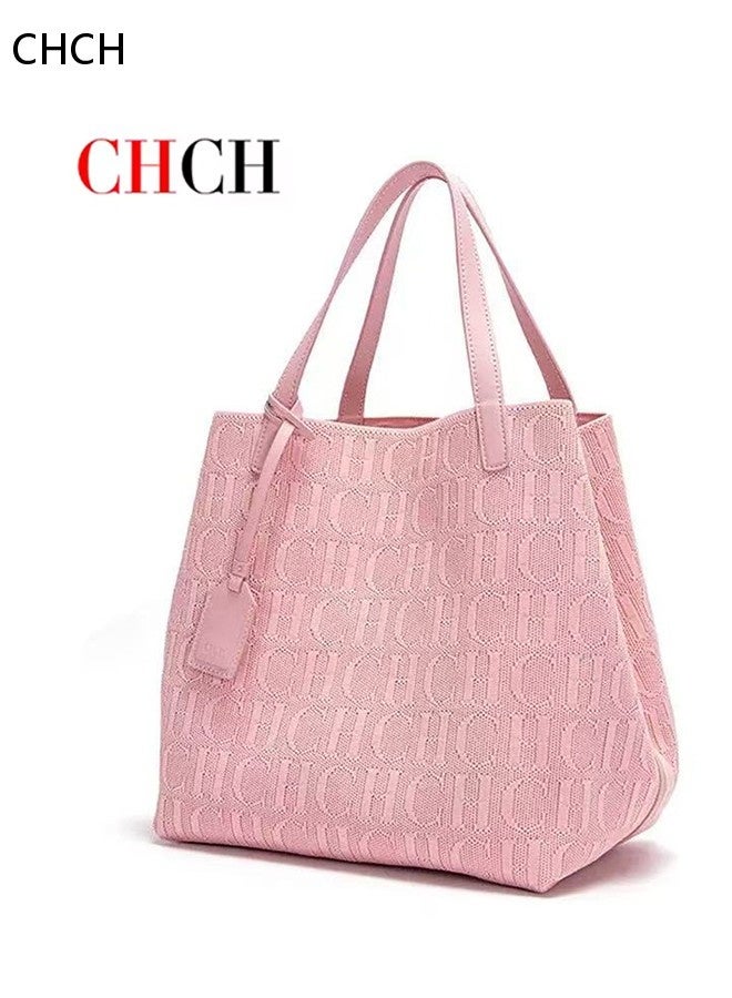 CH CH CHCH Luxury Pink Monogram Tote Bag for Women - Exclusive CHCH Logo Pattern Handbag - Spacious, Stylish & Durable - Must-Have Fashion Item for Saudi Women - Image 2