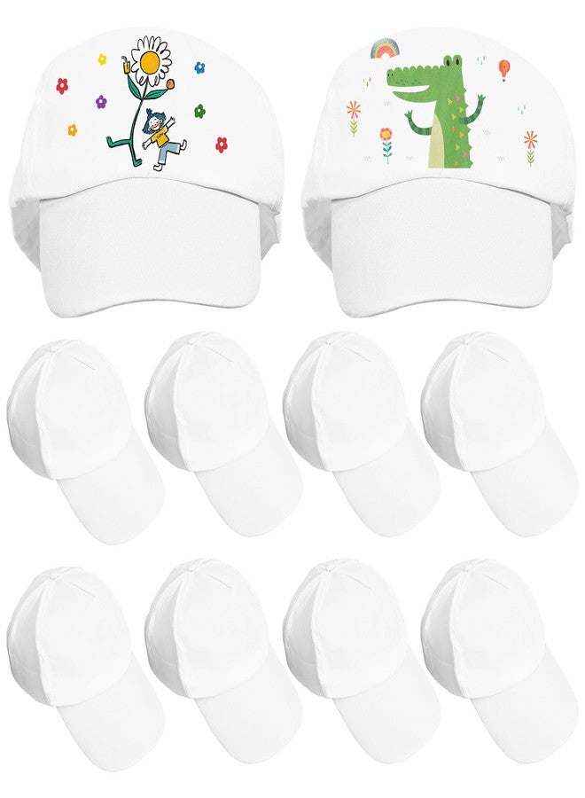 SHINEOFI Kids Paintable Baseball Caps 10-Pack Adjustable Blank White Cotton Peaked Hats for DIY Painting Art Craft Supplies Outdoor Sun Protection - Image 1