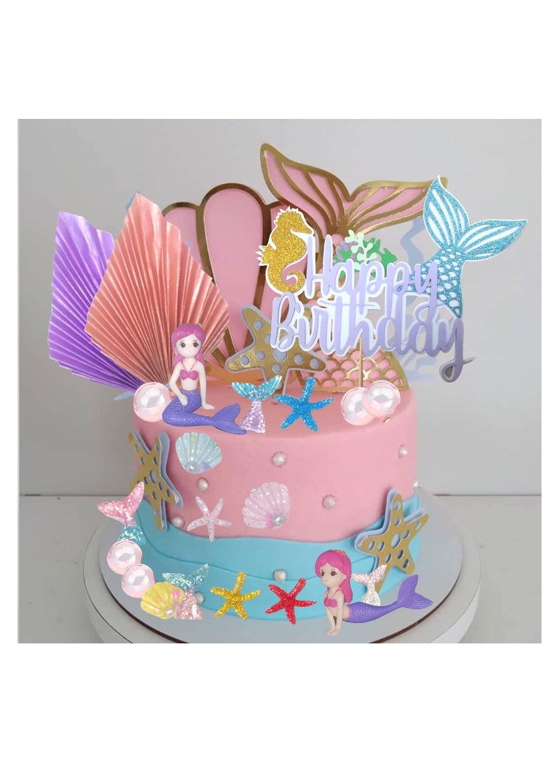 KASTWAVE Mermaid Cake Toppers, 27Pcs Under The Sea Cake Toppers Kit with Mermaid Figurines starfish Shell mermaid Tail cupcake Picks for Kids Girls Birthday Baby Shower Party Decorations - Image 4