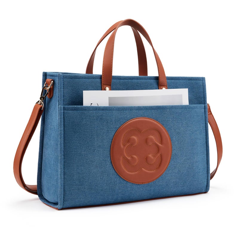 Missnine Tote Bag for Women Fashion Handbag Professional Work Bags Denim Shoulder Purse for Shopping, Office, Travel - Image 1