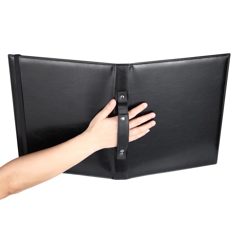 MUQING Large Black Choral Music Folders, 3 Ring Choir Music Binder, PU Choir Music Folder with Hand Strap and Retention Strap for Stage Performance, Piano Playing and Choir Singer - Image 3